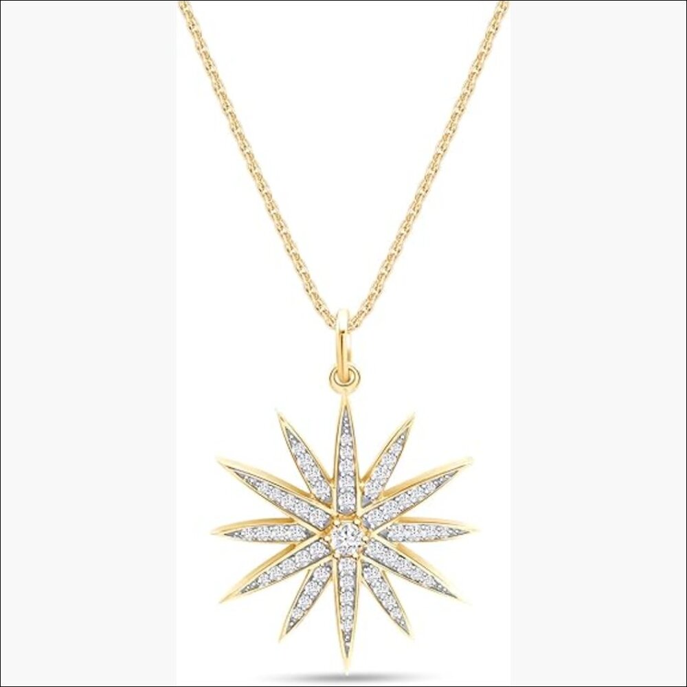 Starburst Pendant Necklace with Cubic Zirconia in 14K Gold Plated Sterling